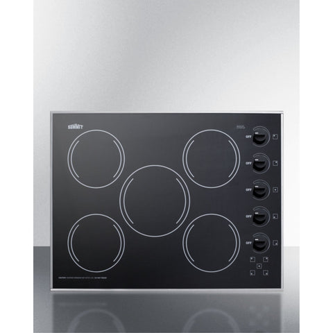 Accucold 27" wide 5-burner radiant cooktop made in the USA in smooth black ceramic glass finish and oversized SS trim