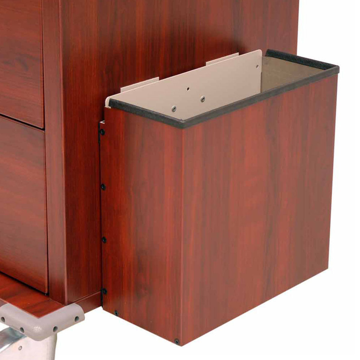 Harloff Wood Vinyl Coated Aluminum Waste Container with lid, Cherry Mahogany. (WV carts are not pre-drilled for