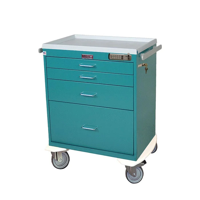 4 Drawer Classic Workstation Cart (Short Cabinet), Basic Electronic Pushbutton Lock with Key Lock Override, Factory Set