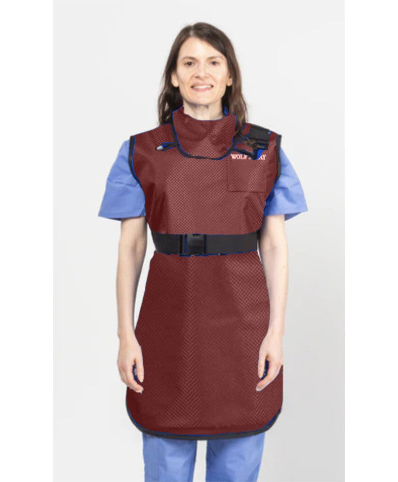 COAT APRON - .35 mm   Lead Free with Thyroid Collar   26x42 Burgundy - Extra Extra Large