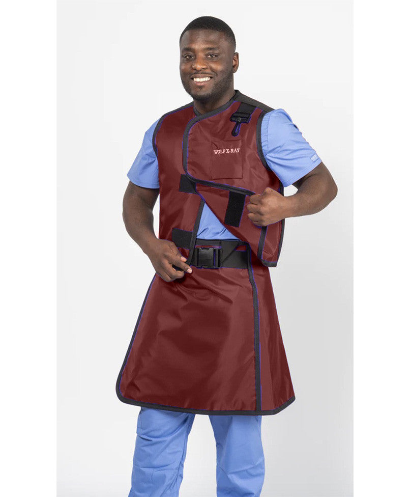 MEN'S APRON AND VEST: .25 mm   Regular Lead Free w/Thyroid Collar VEST: 27x27 APRON: 23X51-56 Burgundy - Extra Large