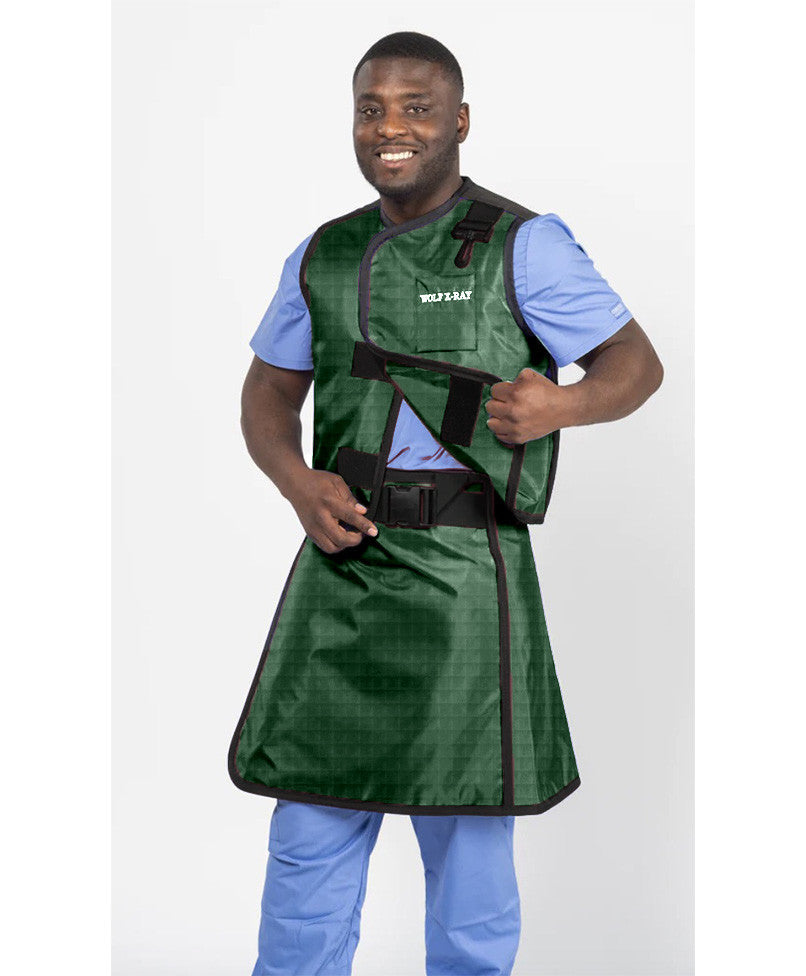 MEN'S APRON AND VEST: .25 mm   Regular Lead Free VEST: 24X21 APRON: 20X35-40 Shimmering Green