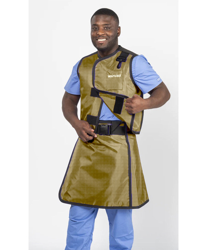 MEN'S APRON AND VEST: .35 mm   Regular Lead Free VEST: 26x25 APRON: 22.35X47-50 Shimmering Tan - Large