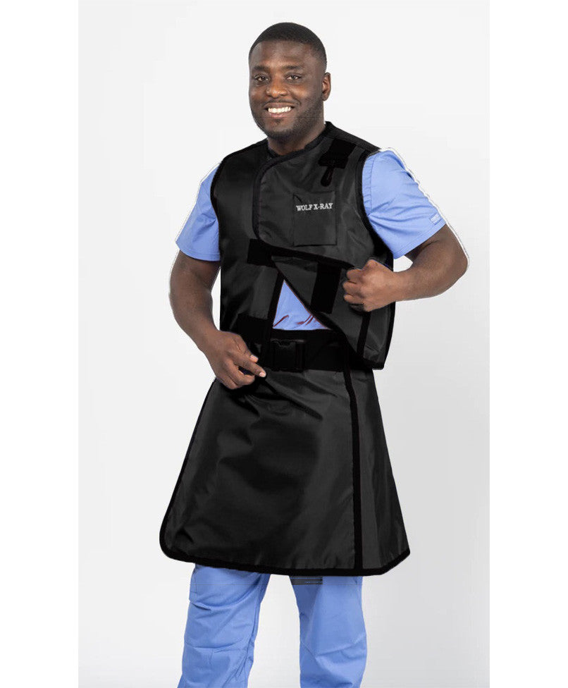MEN'S APRON AND VEST: .25 mm   Regular Lead Free w/Thyroid Collar VEST: 26x25 APRON: 22.25X47-50 Black- Large