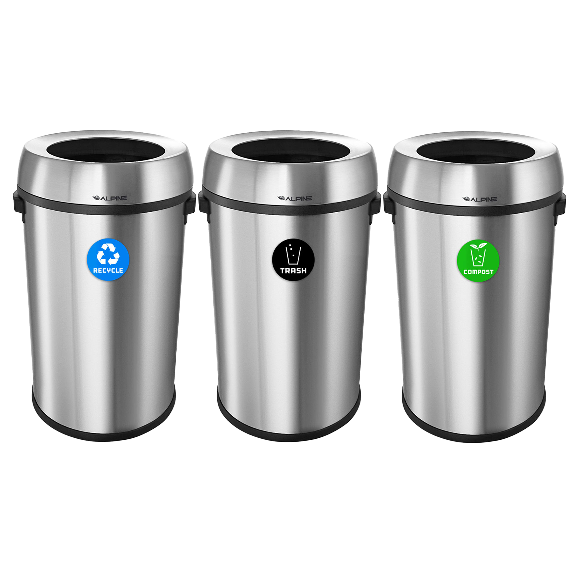 17 Gallon Stainless Steel Open Top Recycling Station