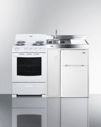All-in-one combination kitchenette with refrigerator-freezer, sink, storage cabinet, and coil range (Model ACK54COILW)
