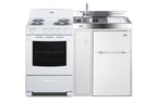 All-in-one combination kitchenette with refrigerator-freezer, sink, storage cabinet, and coil range (Model ACK54COILW)