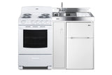 All-in-one combination kitchenette with refrigerator-freezer, sink, storage cabinet, and coil range (Model ACK54COILW)