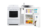 All-in-one combination kitchenette with refrigerator-freezer, sink, storage cabinet, and coil range (Model ACK54COILW)