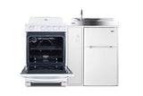 All-in-one combination kitchenette with refrigerator-freezer, sink, storage cabinet, and coil range (Model ACK54COILW)