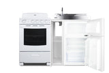 All-in-one combination kitchenette with refrigerator-freezer, sink, storage cabinet, and coil range (Model ACK54COILW)