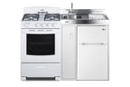 Accucold All-in-one combination kitchenette with refrigerator-freezer, sink, storage cabinet, and gas range (Model ACK54GASW)