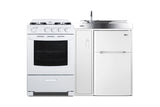 Accucold All-in-one combination kitchenette with refrigerator-freezer, sink, storage cabinet, and gas range (Model ACK54GASW)