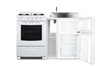 Accucold All-in-one combination kitchenette with refrigerator-freezer, sink, storage cabinet, and gas range (Model ACK54GASW)