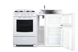 Accucold All-in-one combination kitchenette with refrigerator-freezer, sink, storage cabinet, and gas range (Model ACK54GASW)