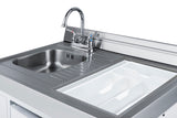 All-in-one combination kitchenette with refrigerator-freezer, sink, storage cabinet, and coil range (Model ACK60COILW)