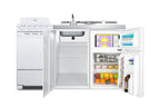 All-in-one combination kitchenette with refrigerator-freezer, sink, storage cabinet, and coil range (Model ACK60COILW)