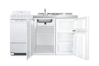 All-in-one combination kitchenette with refrigerator-freezer, sink, storage cabinet, and coil range (Model ACK60COILW)