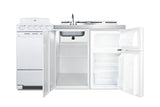 All-in-one combination kitchenette with refrigerator-freezer, sink, storage cabinet, and coil range (Model ACK60COILW)