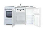 All-in-one combination kitchenette with refrigerator-freezer, sink, storage cabinet, and smooth-top range (Model ACK60ELSTW) - Open