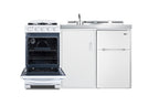 All-in-one combination kitchenette with refrigerator-freezer, sink, storage cabinet, and gas range (Model ACK60GASW) - Open