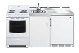 Accucold All-in-one combination kitchenette with refrigerator-freezer, sink, storage cabinet, and coil range (Model ACK72COILW)