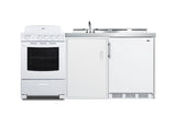 Accucold All-in-one combination kitchenette with refrigerator-freezer, sink, storage cabinet, and coil range (Model ACK72COILW)