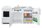 Accucold All-in-one combination kitchenette with refrigerator-freezer, sink, storage cabinet, and coil range (Model ACK72COILW)