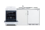 Accucold All-in-one combination kitchenette with refrigerator-freezer, sink, storage cabinet, and coil range (Model ACK72COILW)