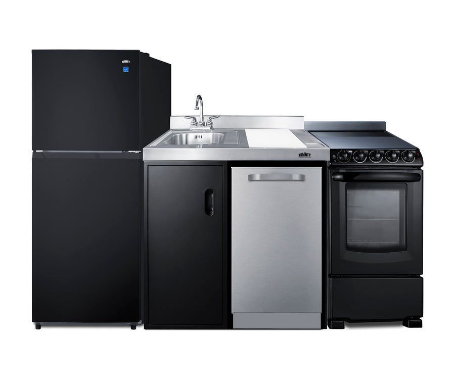 Accucold 81" Wide Kitchenette with Refrigerator-freezer, Dishwasher, Sink, and Smooth-top Range
