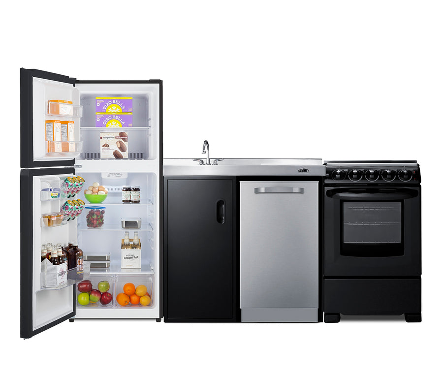 Accucold 81" Wide Kitchenette with Refrigerator-freezer, Dishwasher, Sink, and Smooth-top Range