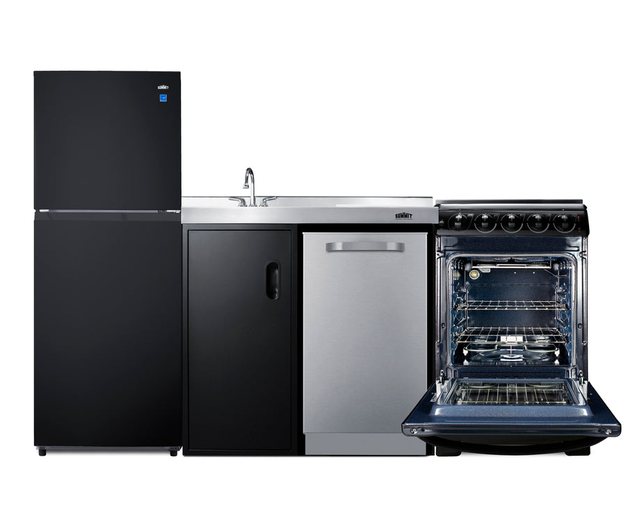 Accucold 81" Wide Kitchenette with Refrigerator-freezer, Dishwasher, Sink, and Smooth-top Range