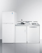 All-in-one combination kitchenette with full-sized refrigerator-freezer, dishwasher, sink, storage cabinet, and 2-burner (Model ACKDW721G) - Front Over