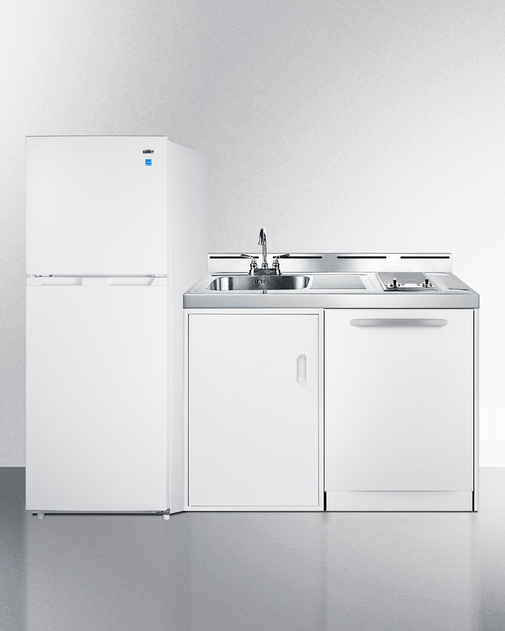 All-in-one combination kitchenette with full-sized refrigerator-freezer, dishwasher, sink, storage cabinet, and 2-burner (Model ACKDW721G) - Front Over