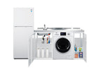 All-in-one combination kitchenette with full-sized refrigerator-freezer, 115V combo washer/dryer, sink, storage cabinet,