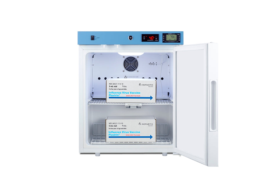 Accucold Healthcare all-refrigerator for vaccine storage with self-closing door and lock (Model ACR21W)