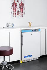 Accucold Built-in ADA compliant healthcare all-refrigerator with NIST calibrated alarm/thermometer and step-to-open door pedal
