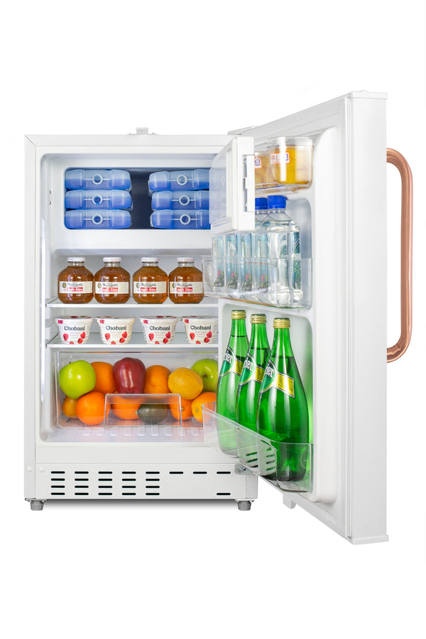 20" wide built-in undercounter ADA compliant refrigerator-freezer with a front lock and copper handle, ADA (Model ADA302