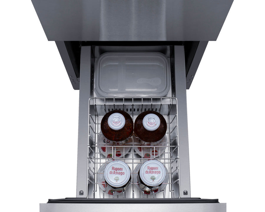 15" wide indoor/outdoor ADA compliant drawer refrigerator in stainless steel