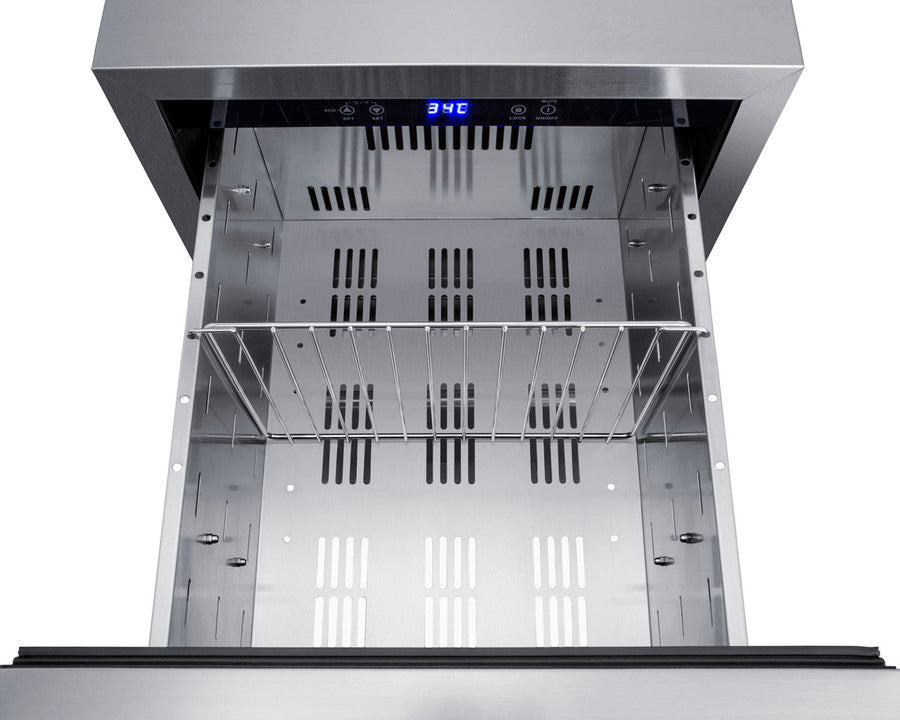 18" wide indoor/outdoor ADA compliant panel-ready drawer refrigerator in stainless steel - Open