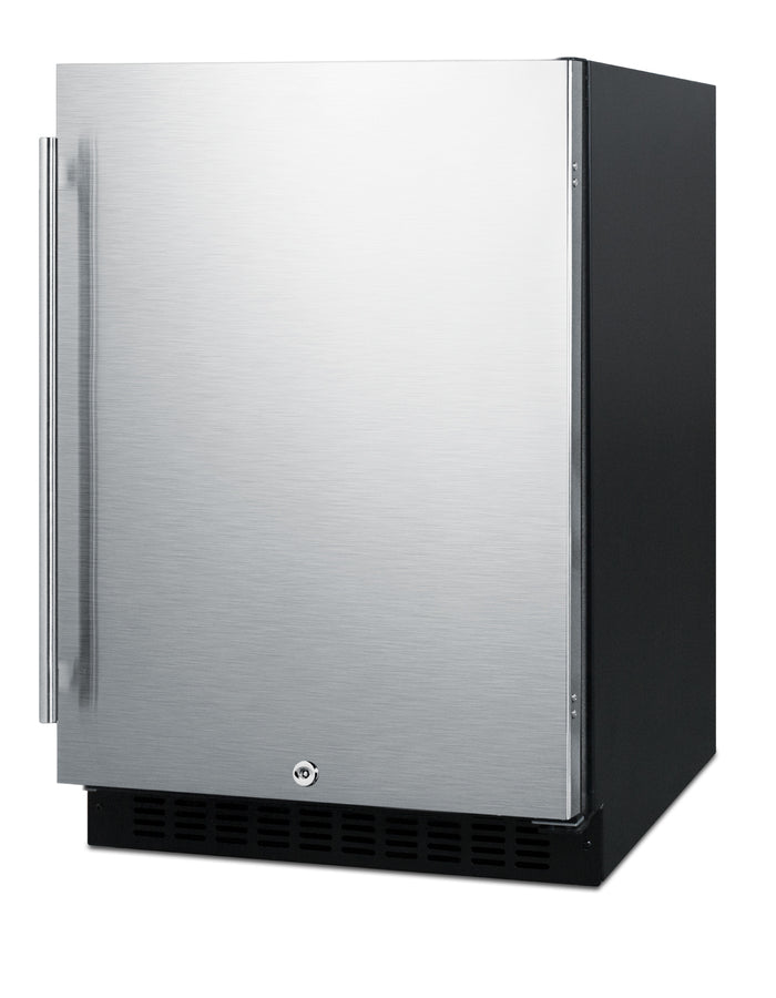Built-in undercounter ADA compliant all-refrigerator with panel-ready door, black cabinet, door storage, and digital con