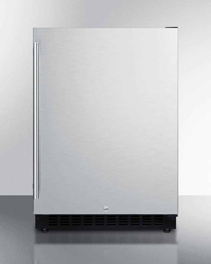 Built-in undercounter ADA compliant all-refrigerator with panel-ready door, black cabinet, door storage, and digital con