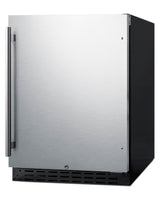 Built-in undercounter ADA compliant all-refrigerator with stainless steel door, black cabinet, door storage, lock, digit