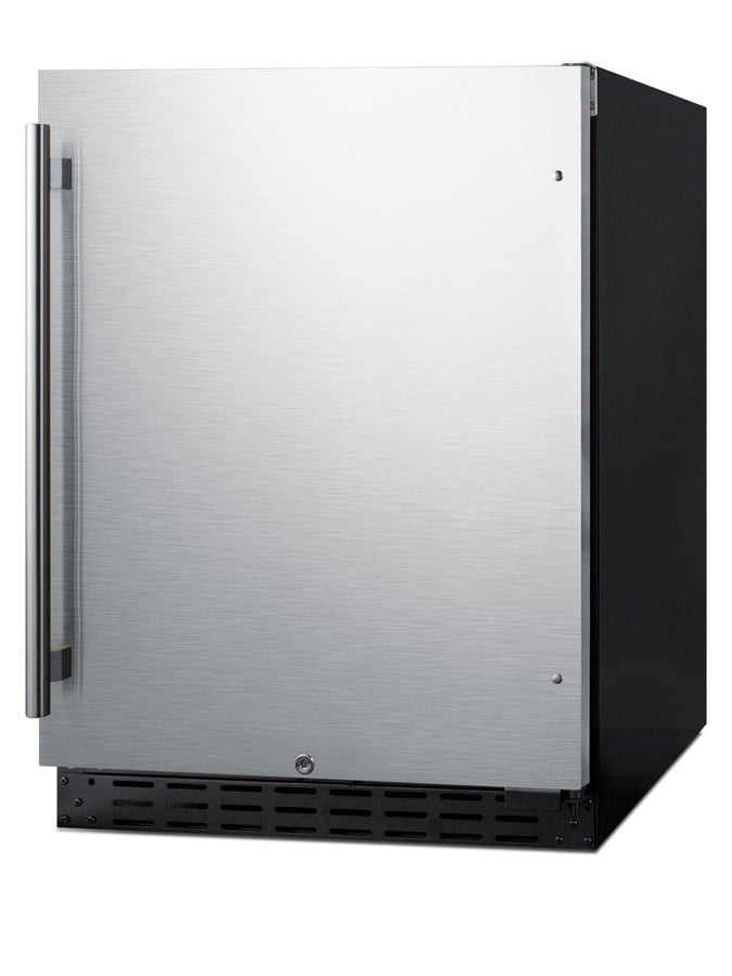Built-in undercounter ADA compliant all-refrigerator with stainless steel door, black cabinet, door storage, lock, digit