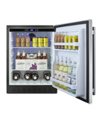 Built-in undercounter ADA compliant all-refrigerator with stainless steel door, black cabinet, door storage, lock, digit