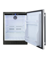 Built-in undercounter ADA compliant all-refrigerator with stainless steel door, black cabinet, door storage, lock, digit