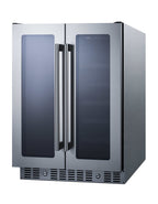 Accucold ADA compliant built-in or freestanding dual zone wine/beverage center with French door swing, seamless stainless steel t
