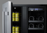 Accucold ADA compliant built-in or freestanding dual zone wine/beverage center with French door swing, seamless stainless steel t