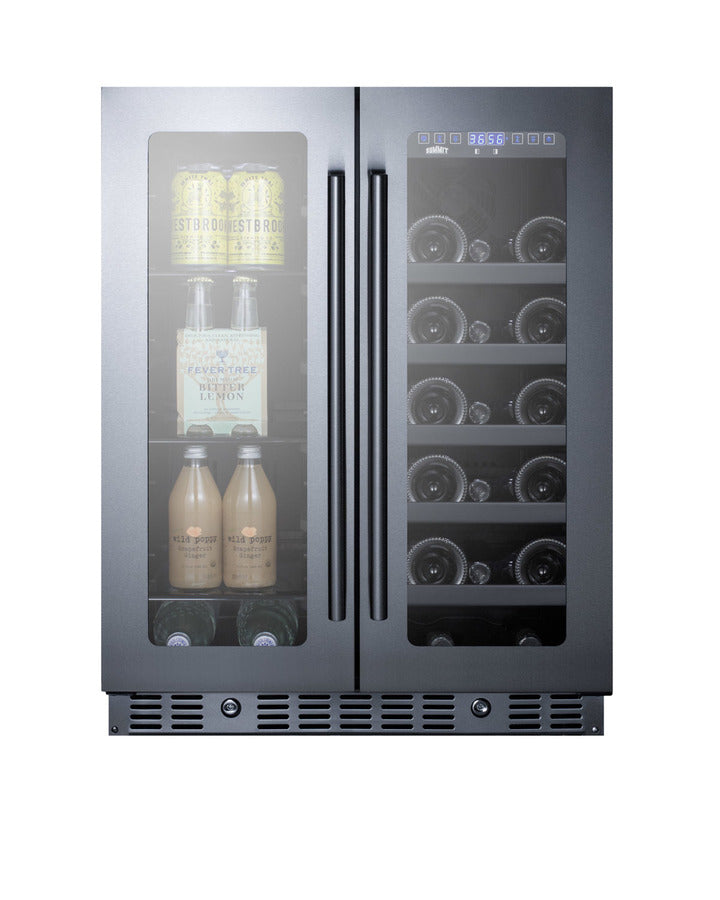 Accucold ADA compliant built-in or freestanding dual zone wine/beverage center with French door swing, seamless stainless steel t