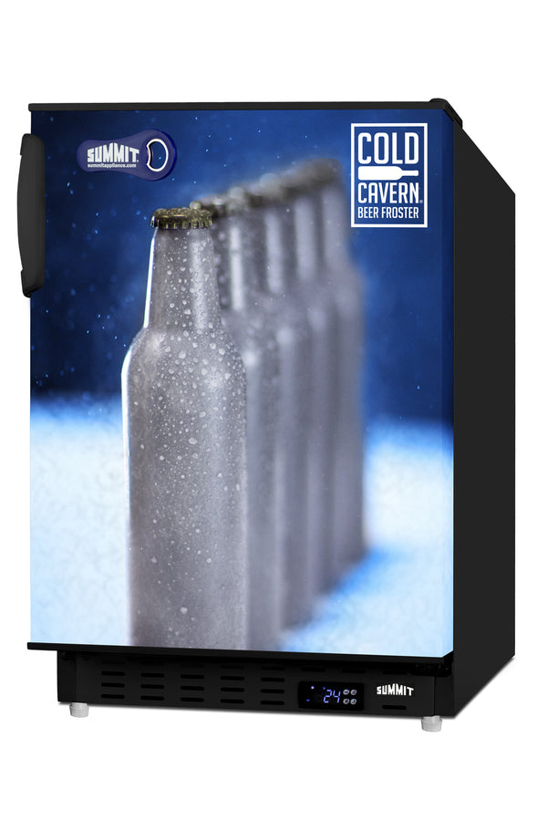 Undercounter beer froster in black with ColdCavern decal (Model ALFZ37BFROST) - Angle